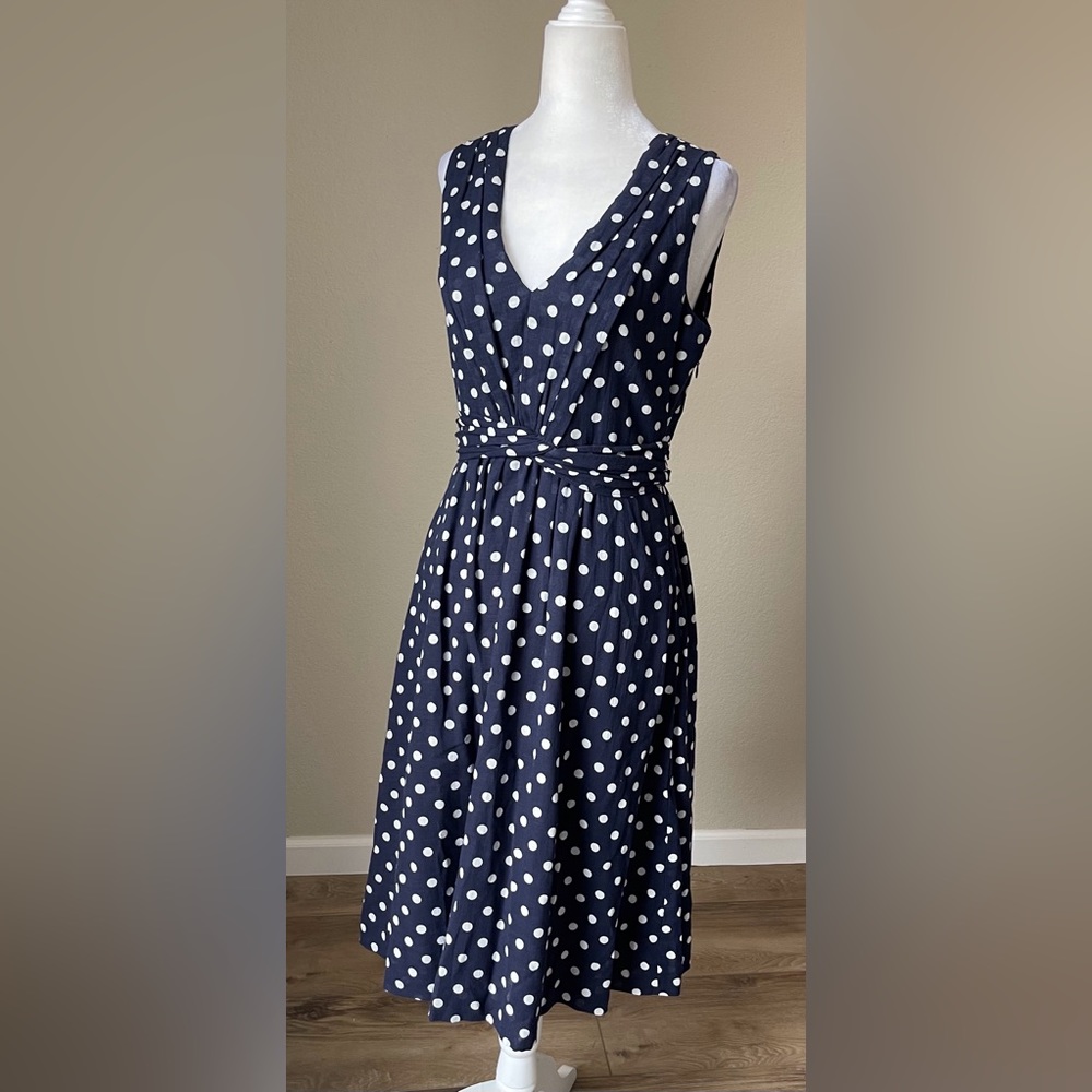 EUC J. CREW BLUE ELINOR POLKA DOT DRESS